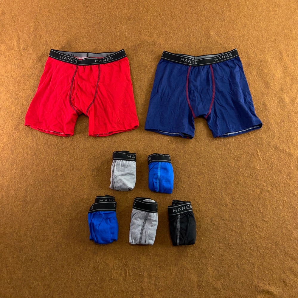 Hanes Boys Large Multicolor Ultimate Tagless Cotton Blend Boxer Brief 7 Pack New